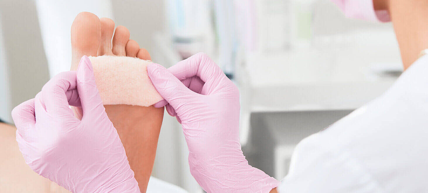 Patient On Medical Pedicure Procedure Visiting Podiatrist.podologic Polymer Gel Plates.protecting The Skin Ulceration.bedsore Prevention.foot Treatment In Spa Salon.podiatry Clinic.